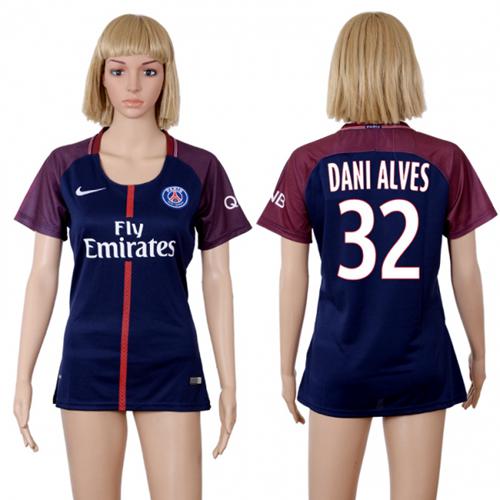 Women's Paris Saint-Germain #32 Dani Alves Home Soccer Club Jersey - Click Image to Close
